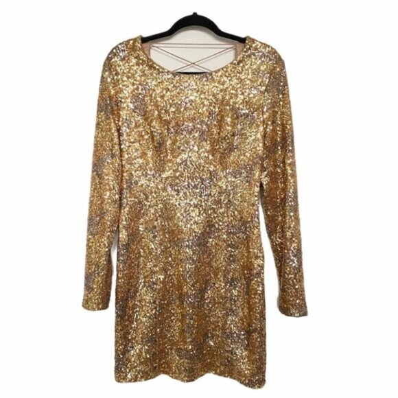 Guess NWT LS Klara Gold Sequin Long Sleeve Dress - Picture 4 of 10